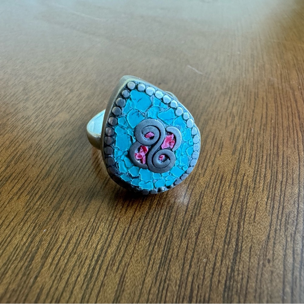 Silver & Turquoise Colored Ring - image 1